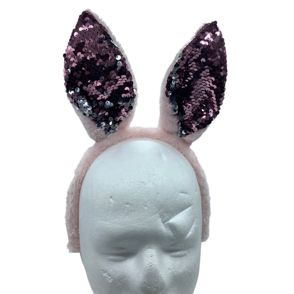 Pink Bunny Ears Headband Easter Sequins Plush Costumes Parties Events Kid Size